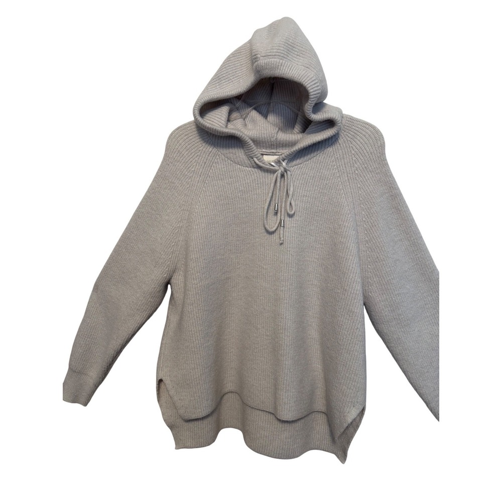 CYRUS Women's Gray Ribbed Knit Hooded Pullover Sweater Size M Drawstring‎ Ivory